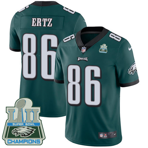 Nike Eagles #86 Zach Ertz Midnight Green Team Color Super Bowl LII Champions Men's Stitched NFL Vapor Untouchable Limited Jersey - Click Image to Close